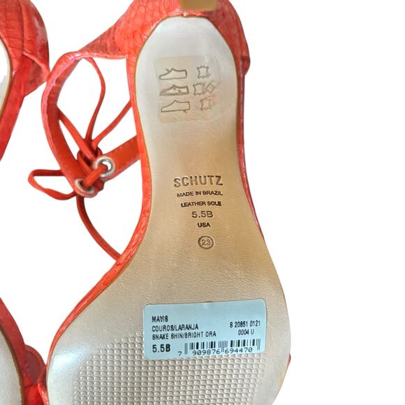 Schutz ‘Mavis’ Orange Snake Print Leather Mule Heel • US 5½ B - Picture 8 of 8